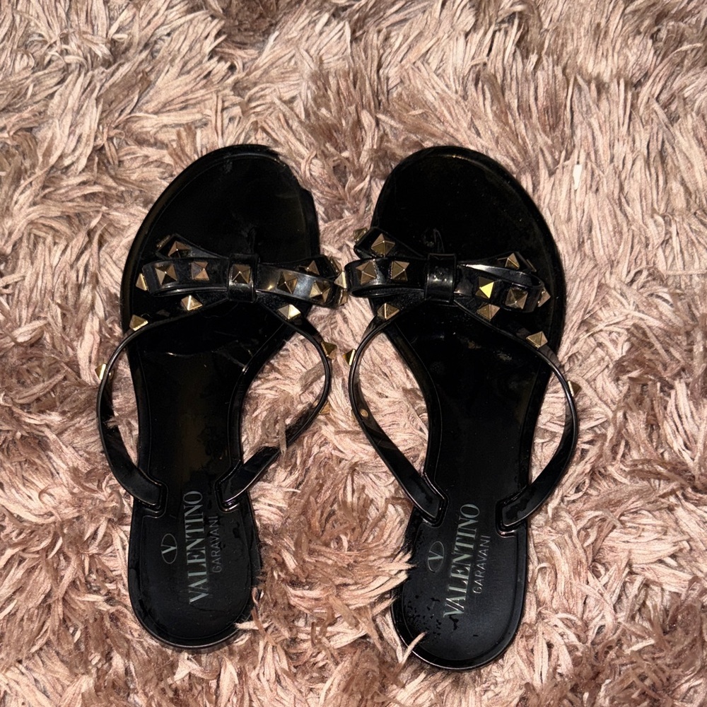 Valentino Black and Gold Studded Sandals